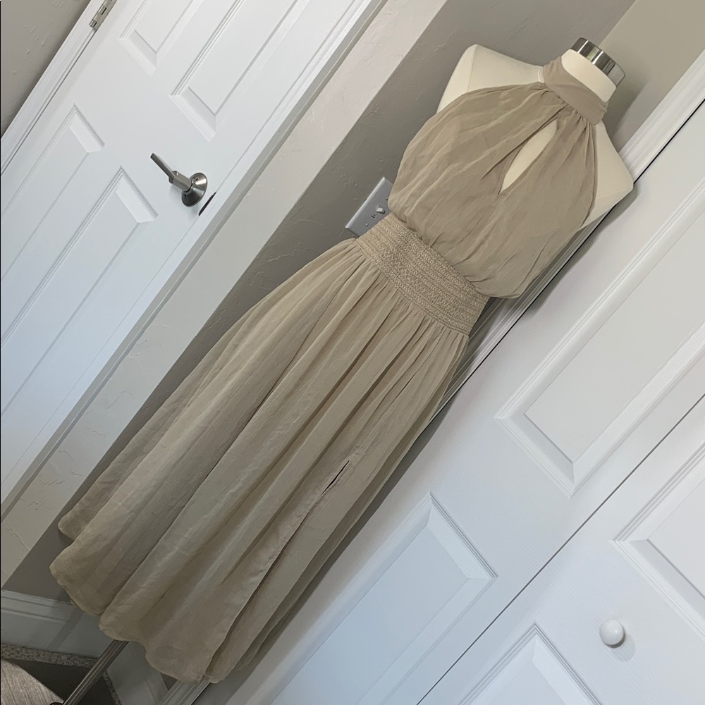Asos tan sheer keyhole maxi dress size 2